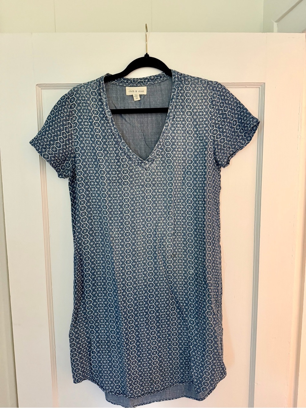 Anthropologie Blue Printed V-Neck Mini Dress